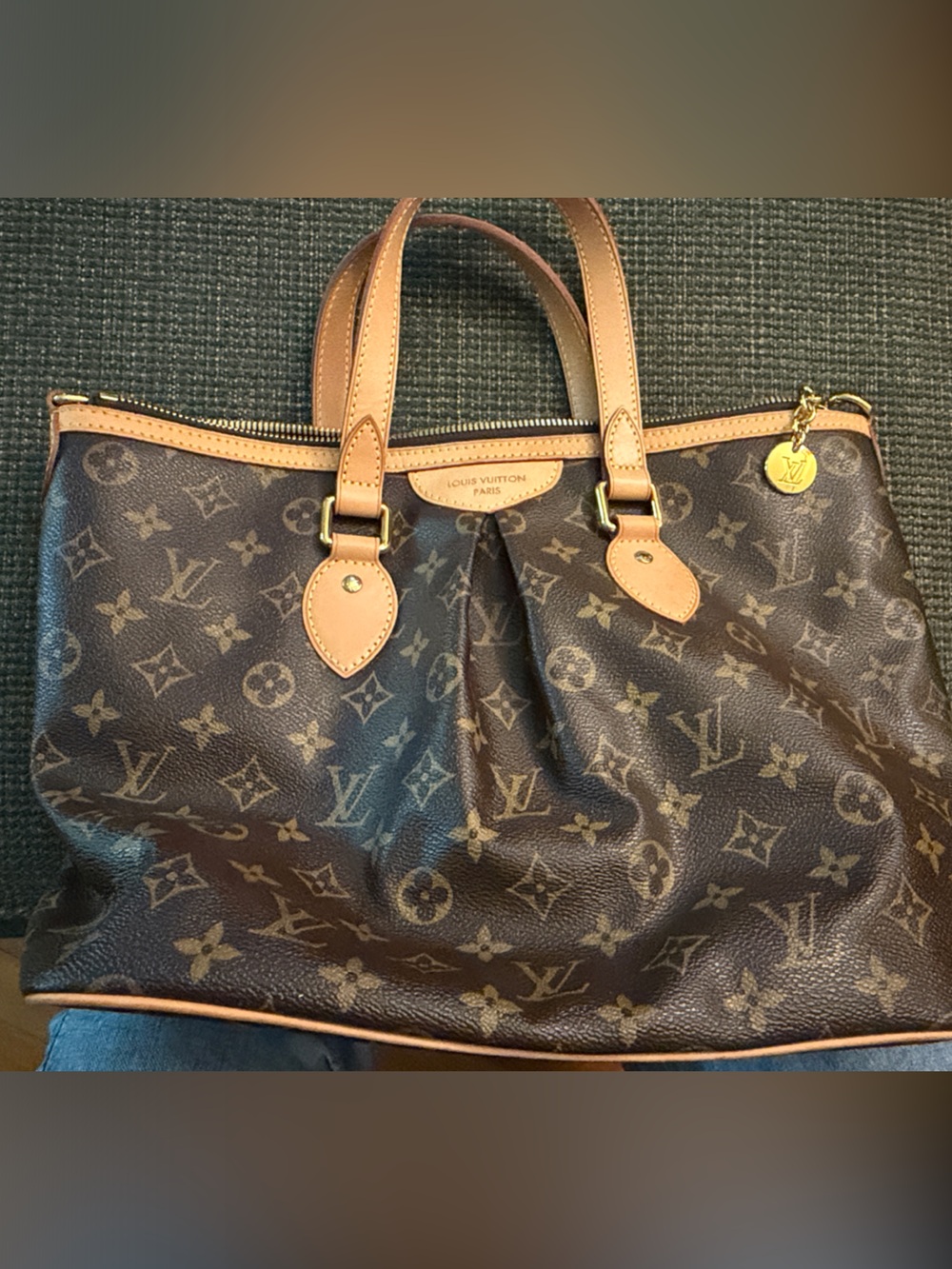 Louis Vuitton Monogram Canvas Tote in Brown with Tan Trim
